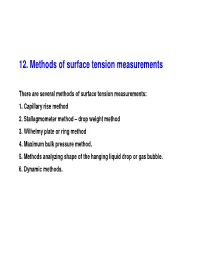 12. Methods of Surface Tension Measurements