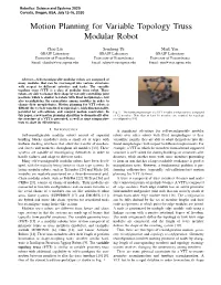Motion Planning for Variable Topology Truss Modular Robot