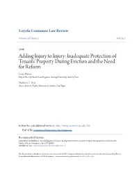 Inadequate Protection of Tenants' Property During Eviction and the Need for Reform Larry Weiser Prof