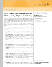 Q2/19 JUNIOR EXPLORATION REPORT Cthompson@Pifinancial.Com 604.718.7549