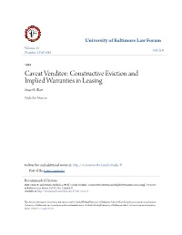 Constructive Eviction and Implied Warranties in Leasing Stuart R