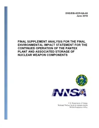 Final Supplement Analysis for the Final