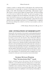 ODE: INTIMATIONS of IMMORTALITY Wordsworth’S Ode: Intimations of Immortality Is a Profoundly Philosophical Poem