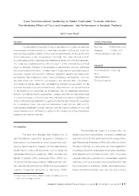 Using Transformational Leadership to Predict Employees' Turnover Intention
