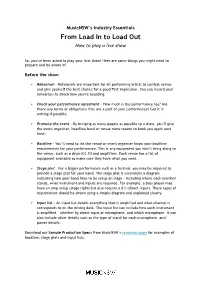 From Load in to Load out How to Play a Live Show