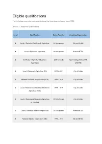 List of Eligible Qualifications