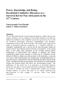 Power, Knowledge and Being: Decolonial Combative Discourse As a Survival Kit for Pan-Africanists in the 21St Century