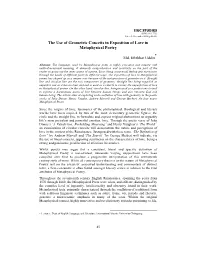 The Use of Geometric Conceits in Exposition of Love in Metaphysical Poetry *