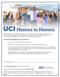 UCI Honors to Honors Program