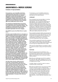 ANONYMOUS V MERCK SERONO Conduct of Representative