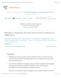 Emergence of Genomic Diversity and Recurrent Mutations in SARS-Cov-2 - Sciencedirect 5/6/20, 11�33