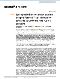 Epitope Similarity Cannot Explain the Pre-Formed T Cell Immunity