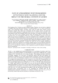 Fate of Atmospheric Dust from Mining Activities in New Caledonia and the Impact on the Nickel Content of Lichen
