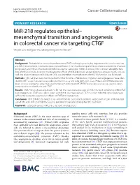 Mir-218 Regulates Epithelial–Mesenchymal Transition And