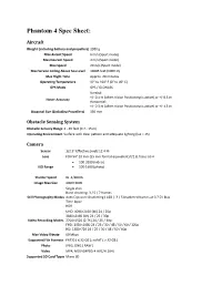 Phantom 4 Spec Sheet