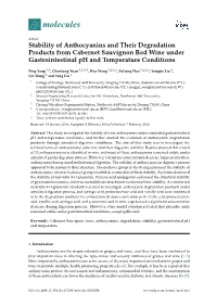 Stability of Anthocyanins and Their Degradation Products from Cabernet Sauvignon Red Wine Under Gastrointestinal Ph and Temperature Conditions