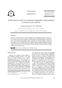 Surface Tension Study of Concentration Dependent Cluster Breaking in Acetone-Alcohol Systems