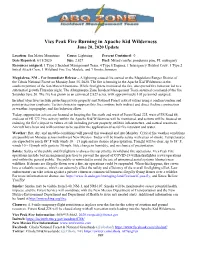 Vics Peak Fire Burning in Apache Kid Wilderness June 20, 2020 Update
