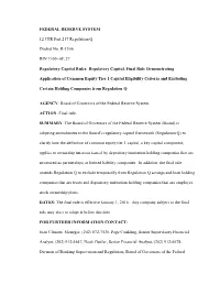 FEDERAL RESERVE SYSTEM 12 CFR Part 217 Regulation Q Docket