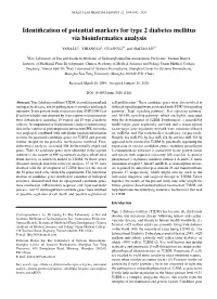 Identification of Potential Markers for Type 2 Diabetes Mellitus Via Bioinformatics Analysis