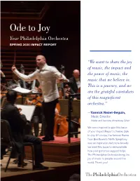 Ode to Joy Your Philadelphia Orchestra SPRING 2020 IMPACT REPORT