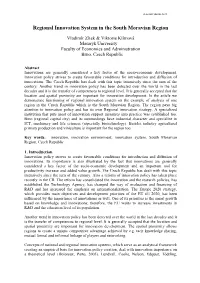 Regional Innovation System in the South Moravian Region