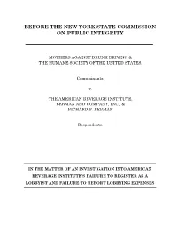 Complaint Requesting an Investigation and Enforcement Action Concerning Illegal Lobbying in Violation of New York State’S