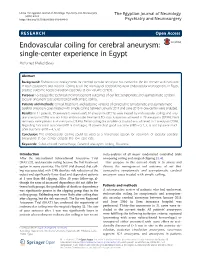 Endovascular Coiling for Cerebral Aneurysm: Single-Center Experience in Egypt Mohamed Khaled Elewa