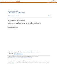 Inference and Argument in Informal Logic John Hoaglund Christopher Newport University