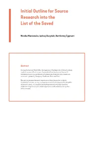 Initial Outline for Source Research Into the List of the Saved