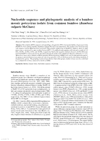 Nucleotide Sequence and Phylogenetic Analysis of a Bamboo Mosaic Potexvirus Isolate from Common Bamboo (Bambusa Vulgaris Mcclure)