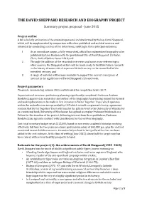 THE DAVID SHEPPARD RESEARCH and BIOGRAPHY PROJECT Summary Project Proposal · June 2015
