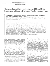 Cannabis Abusers Show Hypofrontality and Blunted Brain Responses to a Stimulant Challenge in Females but Not in Males