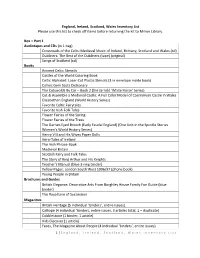 England, Ireland, Scotland, Wales Inventory List Please Use This List to Check Off Items Before Returning the Kit to Milner Library
