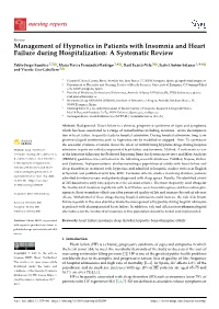 Management of Hypnotics in Patients with Insomnia and Heart Failure During Hospitalization: a Systematic Review