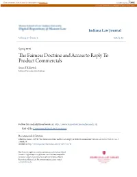 The Fairness Doctrine and Access to Reply to Product Commercials