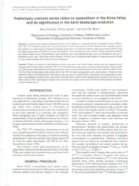 Preliminary Uranium Series Dates on Speleothem in the Kinta Valley and Its Significance in the Karst Landscape Evolution