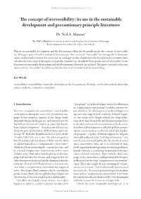The Concept of Irreversibility: Its Use in the Sustainable Development and Precautionary Principle Literatures