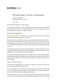 Phd Studentships, University of Birmingham