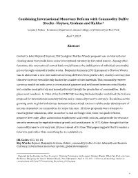Combining International Monetary Reform with Commodity Buffer Stocks : Keynes, Graham and Kaldor1