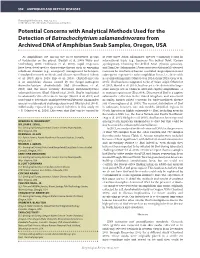 Potential Concerns with Analytical Methods Used for the Detection of Batrachochytrium Salamandrivorans from Archived DNA of Amphibian Swab Samples, Oregon, USA