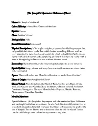 Sir Joseph's Character Reference Sheet