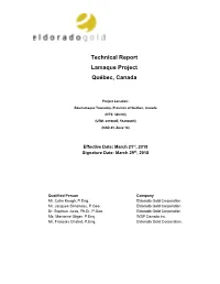 Technical Report Lamaque Project Québec, Canada