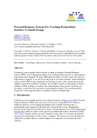 Personal Response Systems for Teaching Postgraduate Statistics to Small Groups