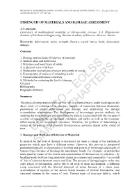 Strength of Materials and Damage Assessment - A.V
