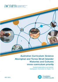 Australian Curriculum: Science Aboriginal and Torres Strait Islander