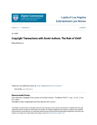Copyright Transactions with Soviet Authors: the Role of VAAP