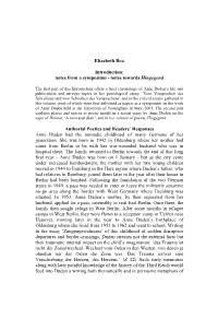 Elizabeth Boa Introduction: Notes from a Symposium