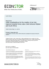 Initial Considerations for the Creation of an Inter-Regional Industrial Hemp Value Chain Between Malawi and South Africa