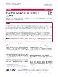 Brainstem Dysfunction in Critically Ill Patients